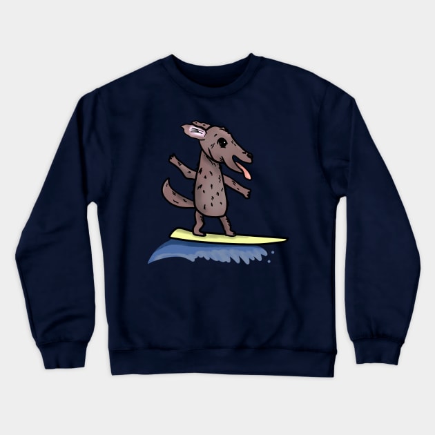 Dog on surfboard Crewneck Sweatshirt by Antiope